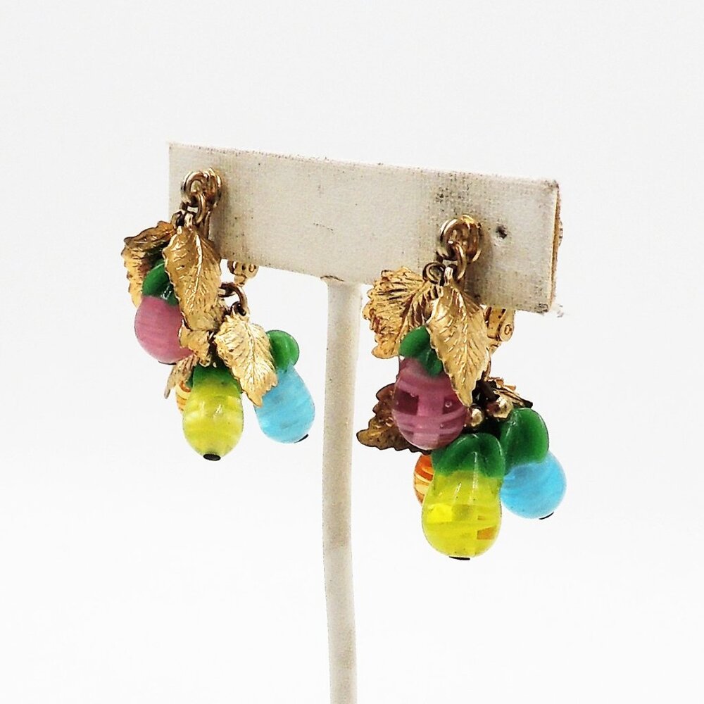 Vintage 1960s Napier Art Glass Fruit Drops Clip Earrings - Picture 4 of 7